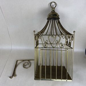 Vintage Metal Brass Color Bird‎ Cage/ Planter  Hanger/ Door Preowned